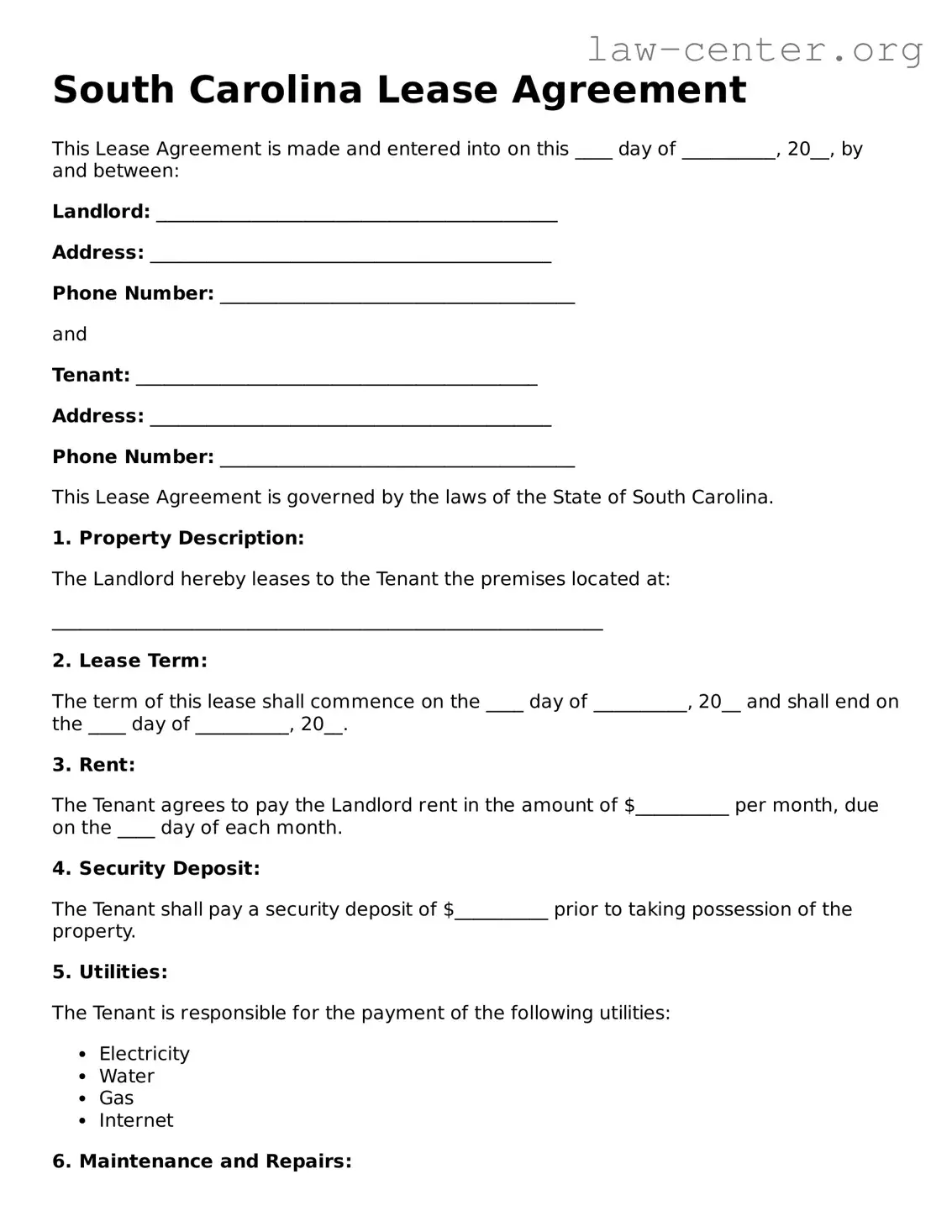 Attorney-Approved South Carolina Lease Agreement Document