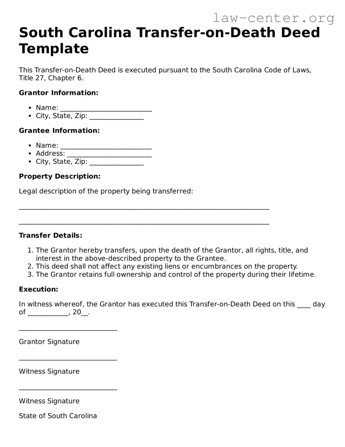 Attorney-Approved South Carolina Transfer-on-Death Deed Document