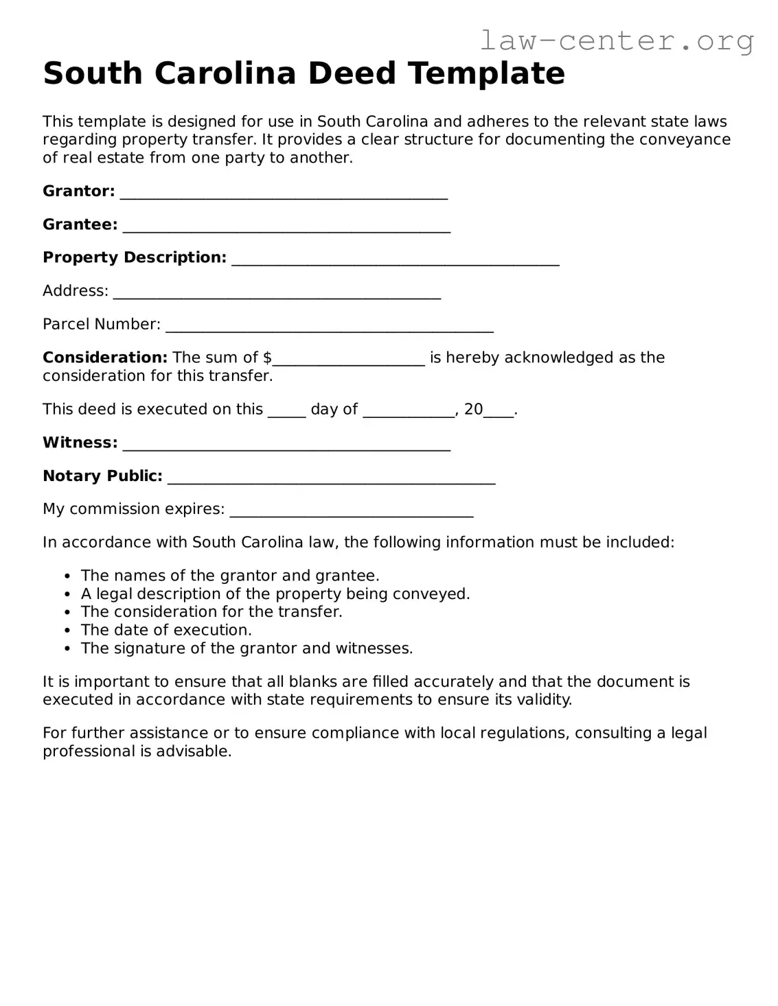 Attorney-Approved South Carolina Deed Document