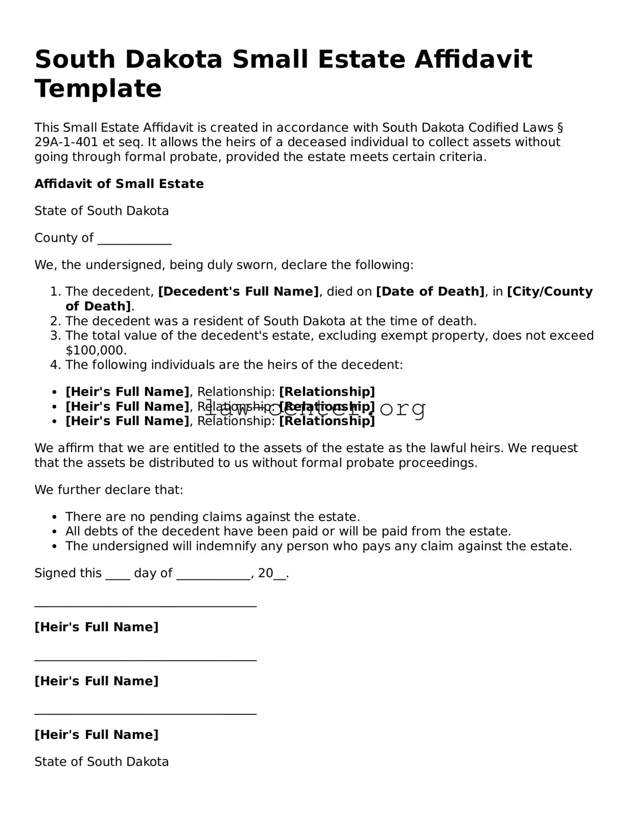 Attorney-Approved South Dakota Small Estate Affidavit Document