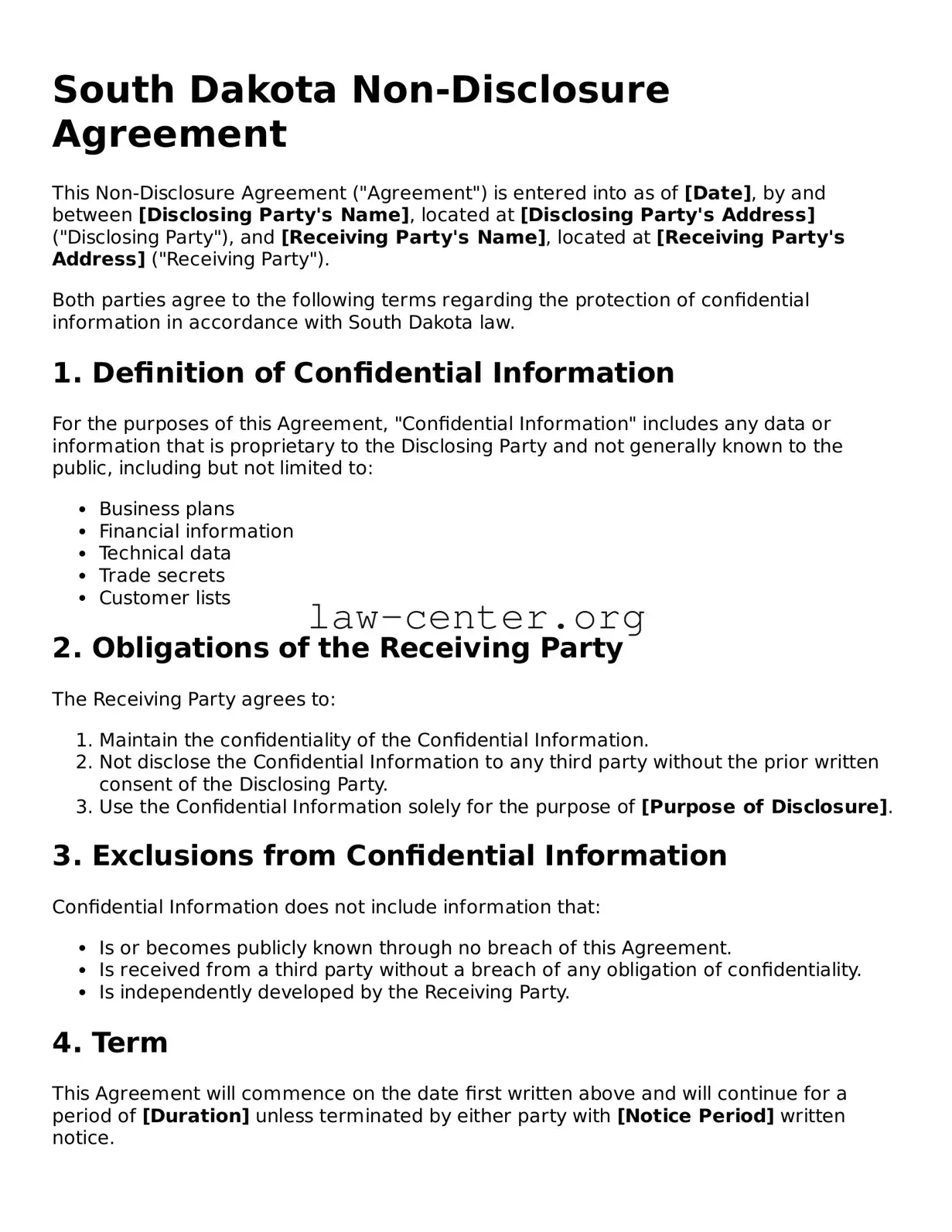 Attorney-Approved South Dakota Non-disclosure Agreement Document