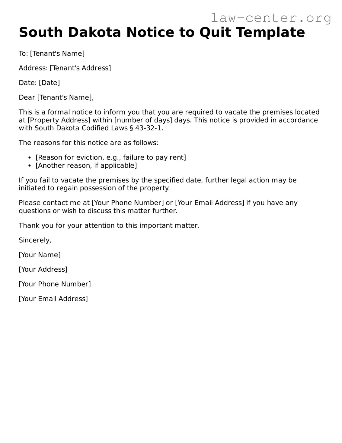 Attorney-Approved South Dakota Notice to Quit Document