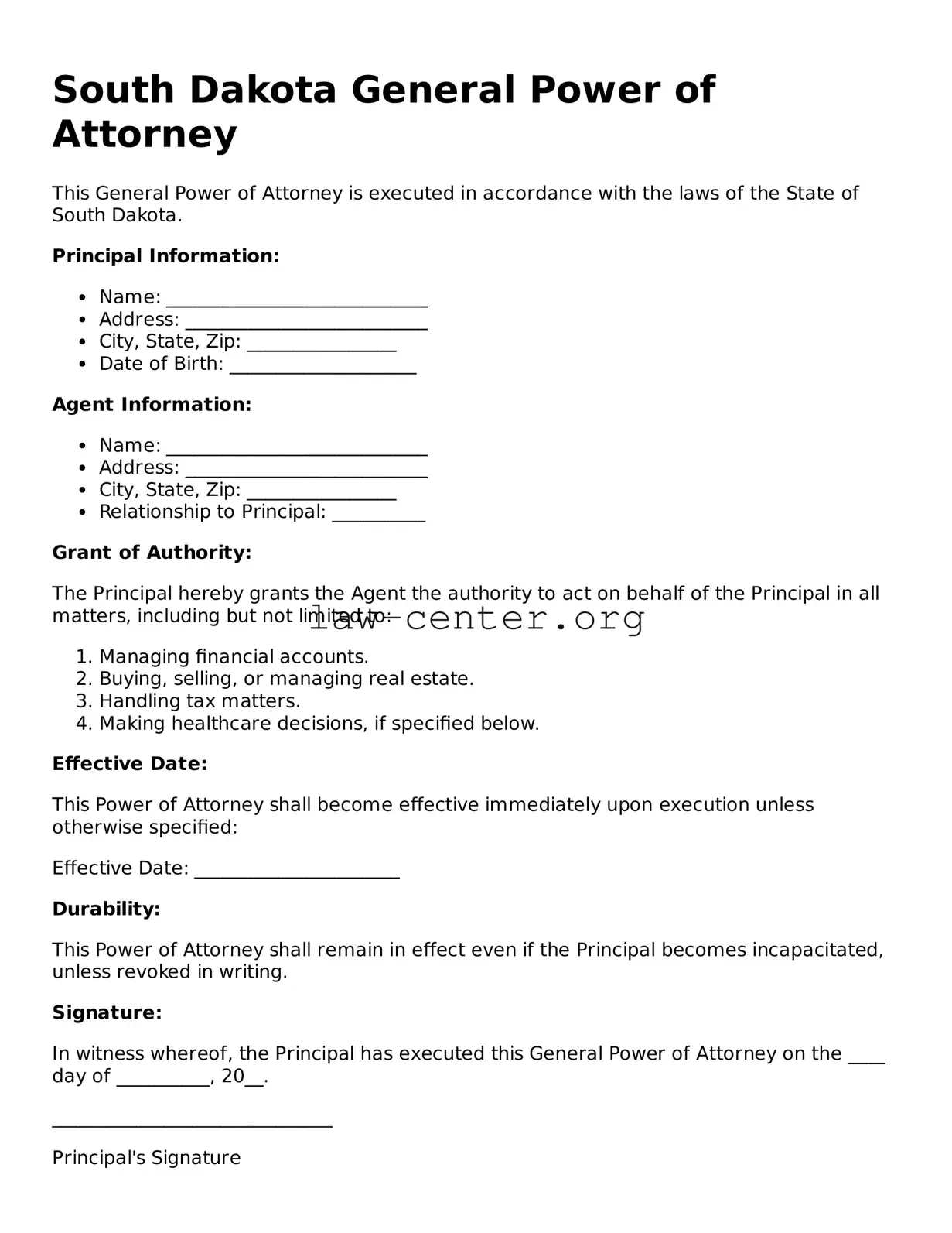 Attorney-Approved South Dakota General Power of Attorney Document