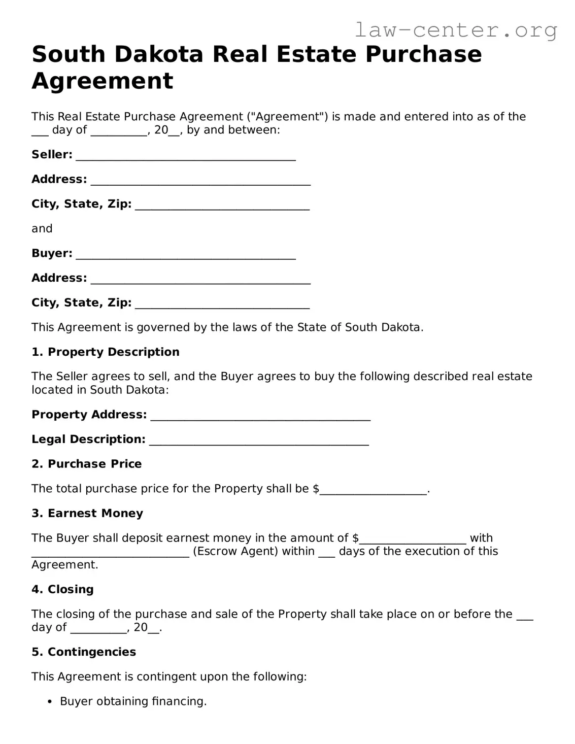 Attorney-Approved South Dakota Real Estate Purchase Agreement Document