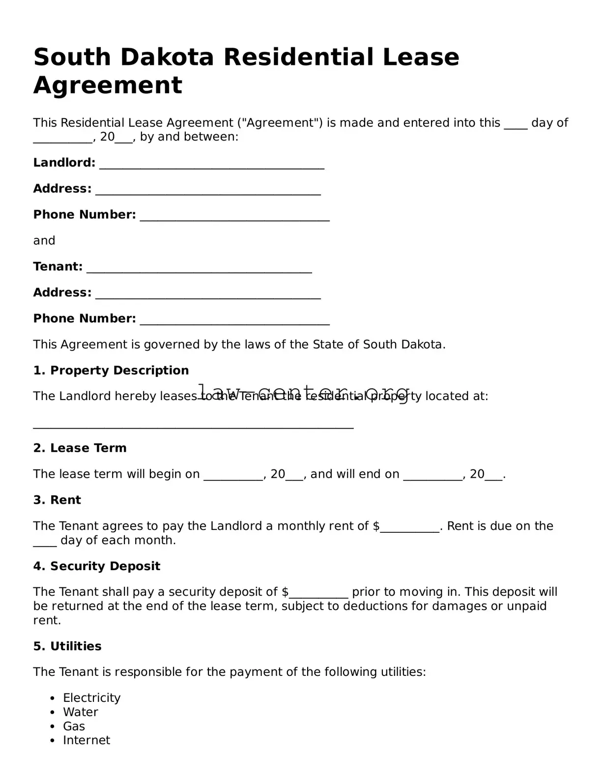 Attorney-Approved South Dakota Residential Lease Agreement Document