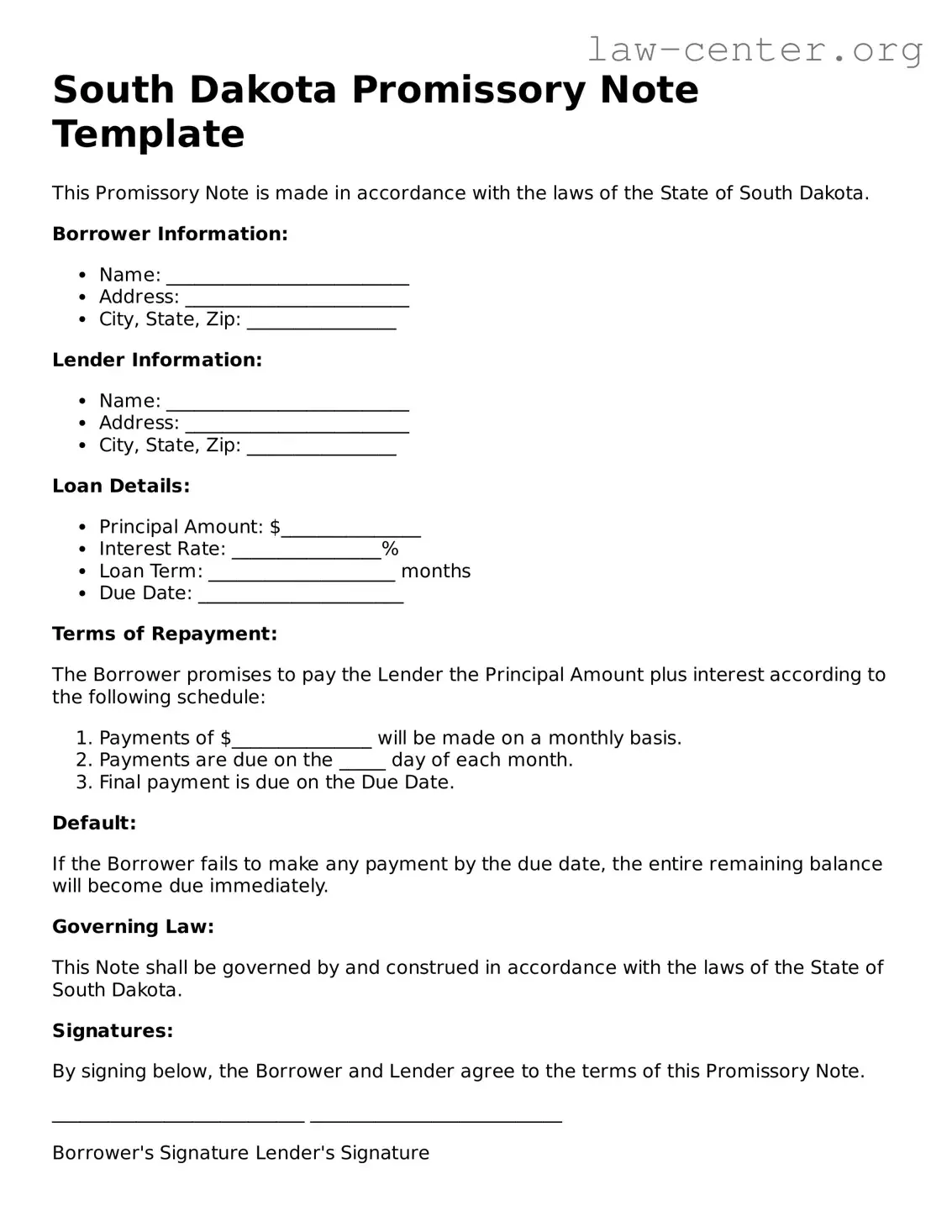 Attorney-Approved South Dakota Promissory Note Document