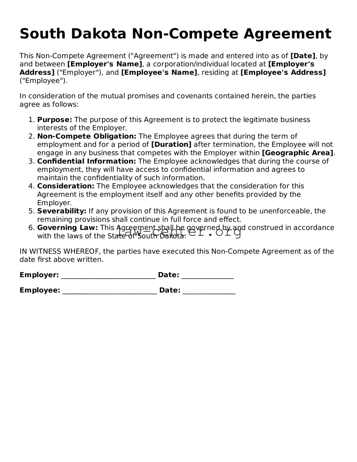 Attorney-Approved South Dakota Non-compete Agreement Document