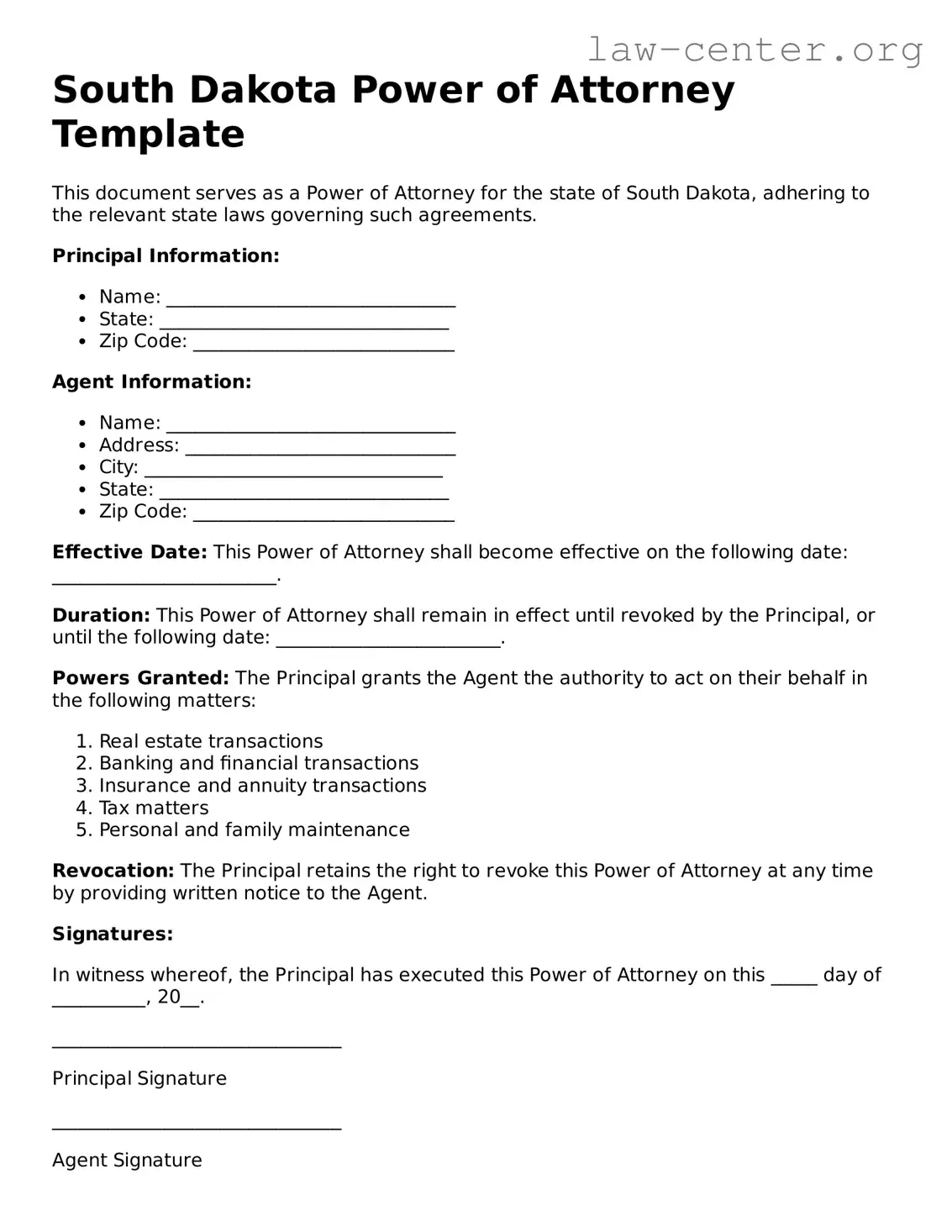 Attorney-Approved South Dakota Power of Attorney Document