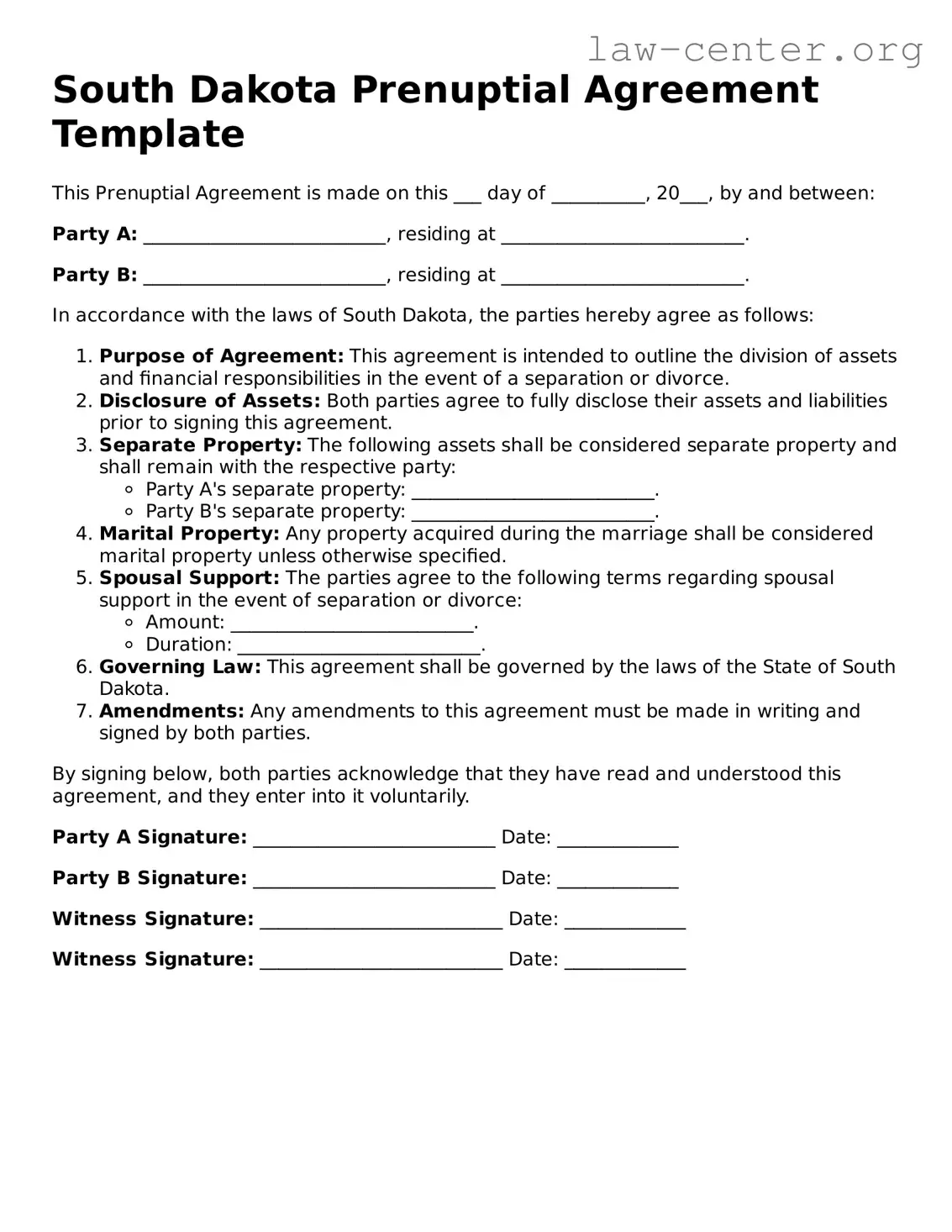 Attorney-Approved South Dakota Prenuptial Agreement Document