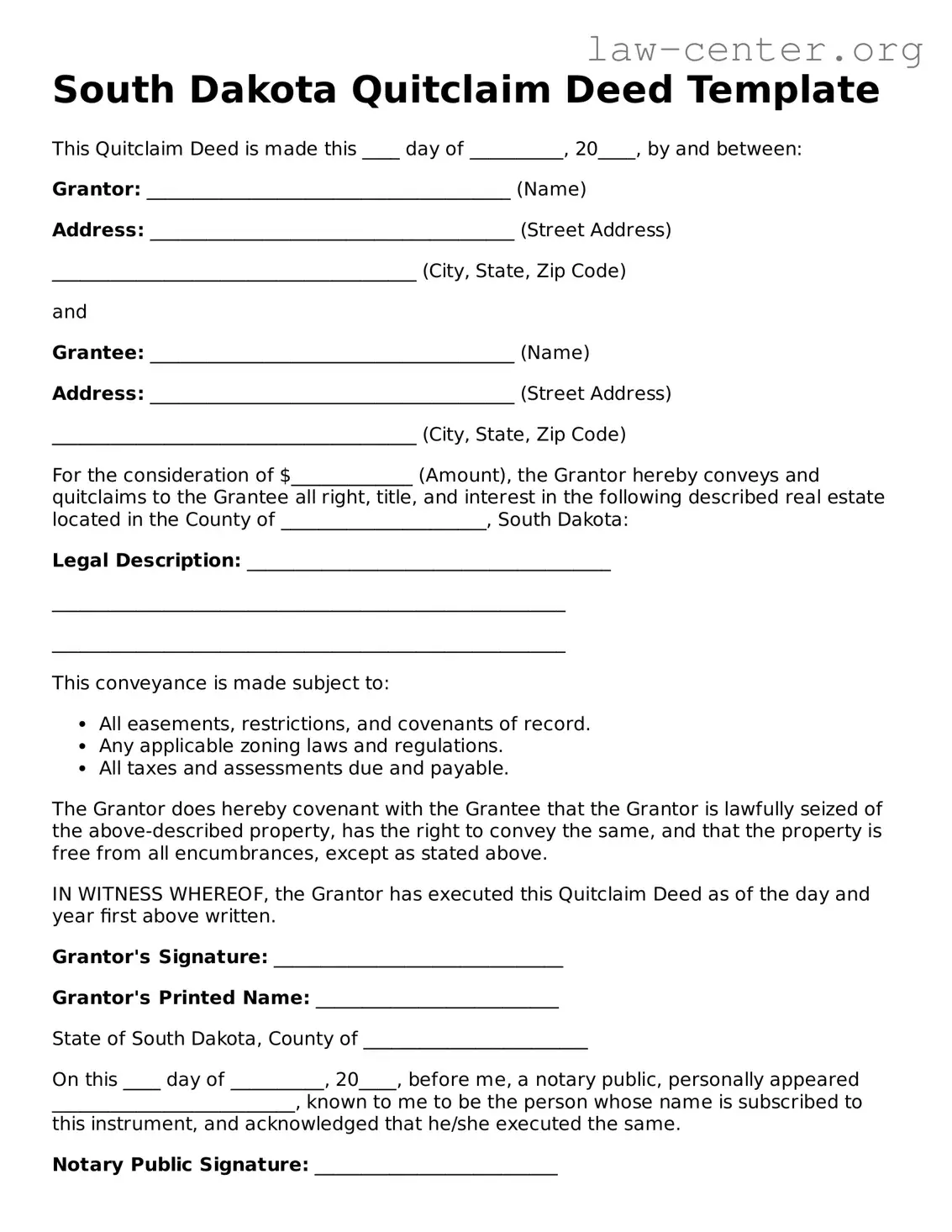 Attorney-Approved South Dakota Quitclaim Deed Document