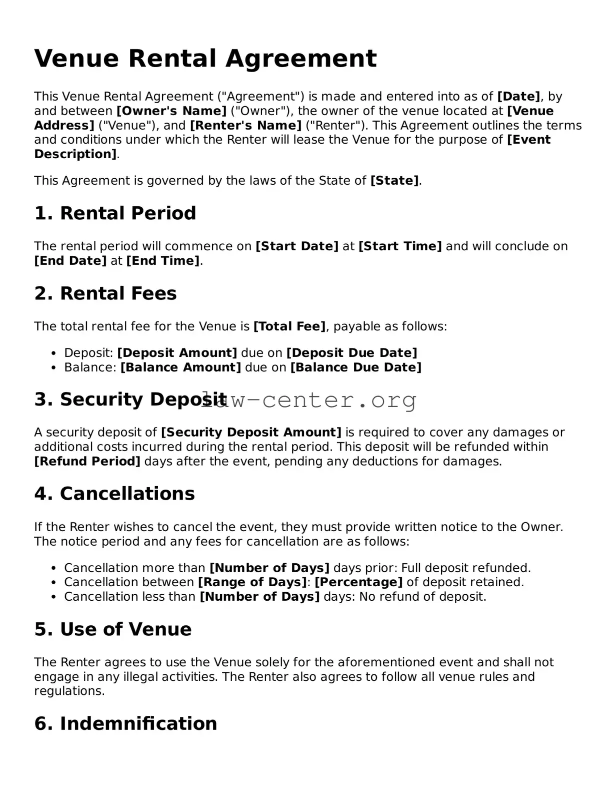 Free Venue Rental Agreement Template
