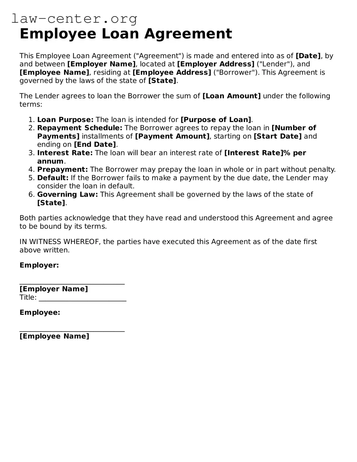 Free Employee Loan Agreement Template