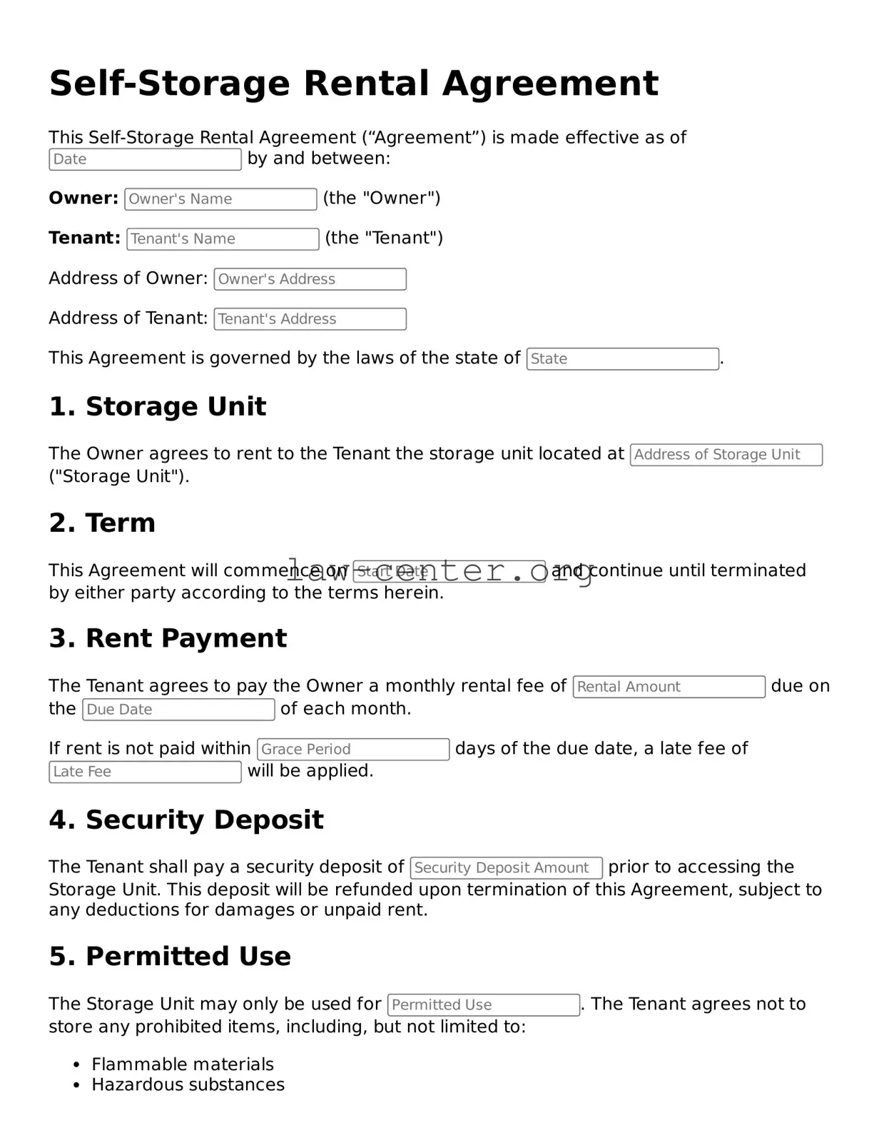 Free Self-Storage Rental Agreement Template