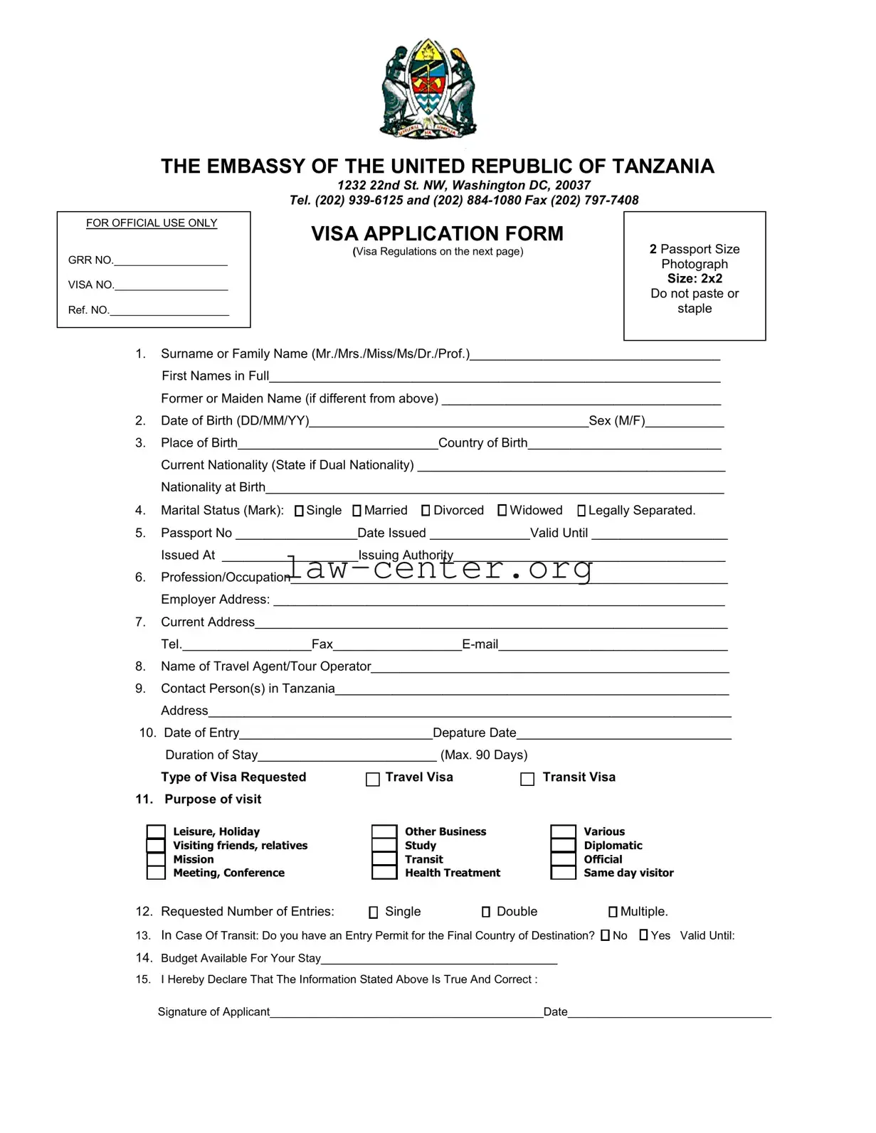 Get Tanzania Visa Applicaiton Form