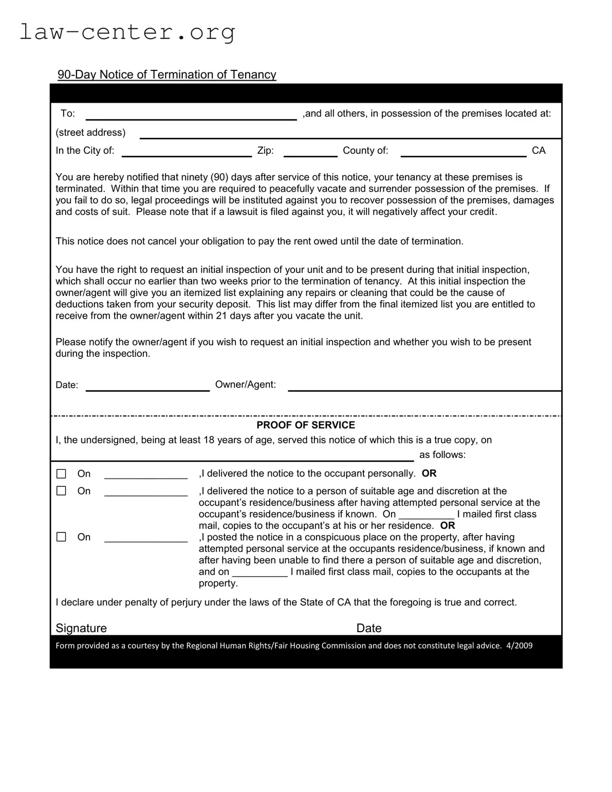 Get 90 Day Notice To Move Out Form
