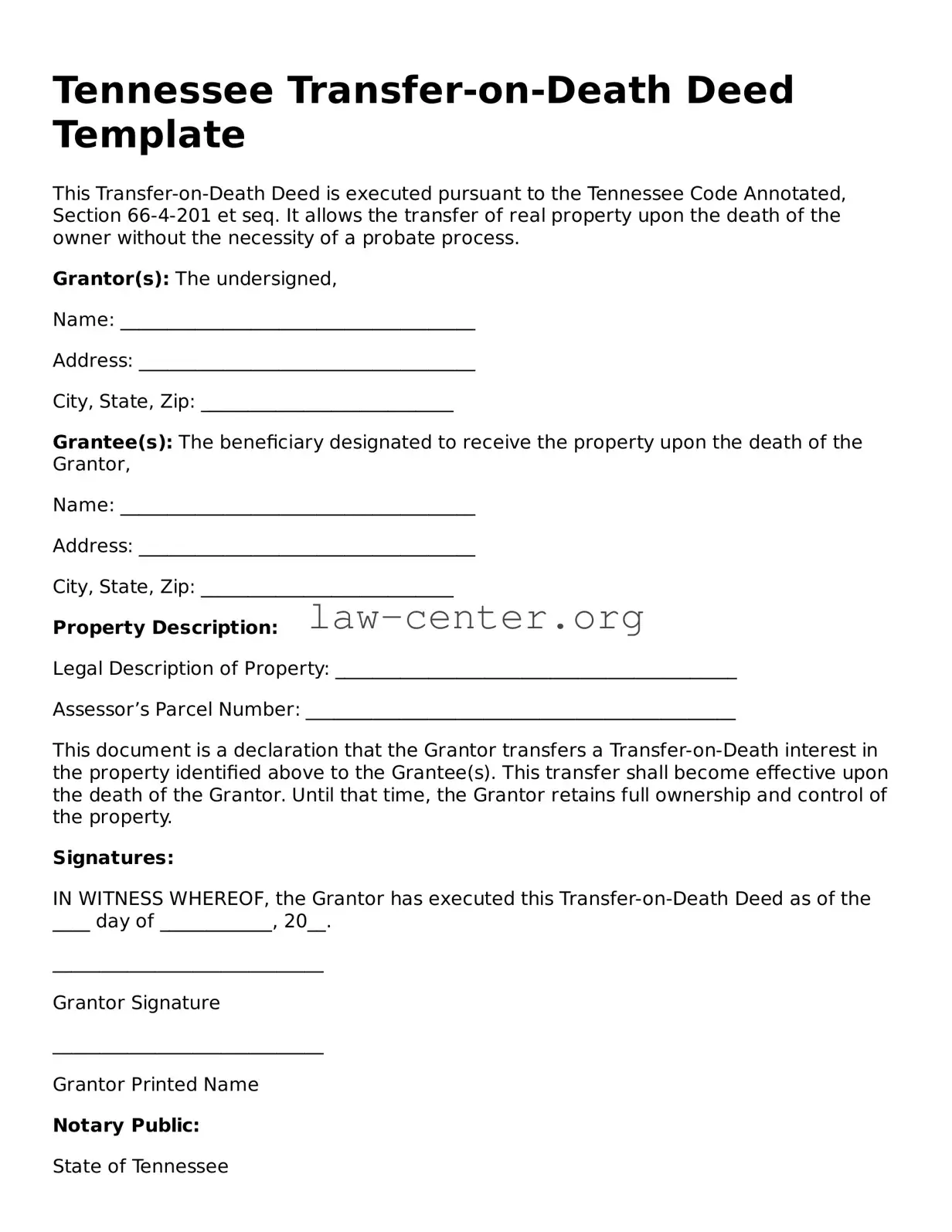 Attorney-Approved Tennessee Transfer-on-Death Deed Document