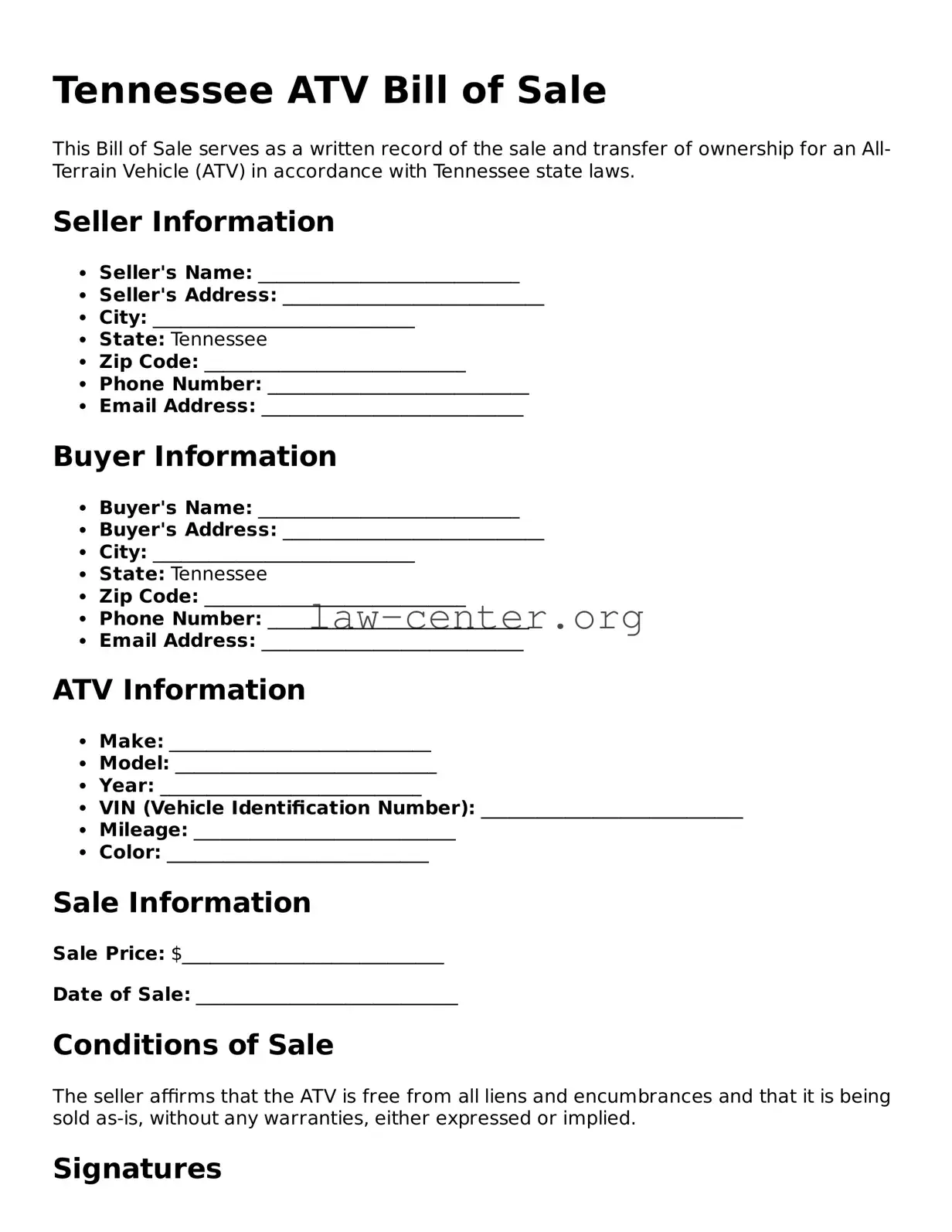 Attorney-Approved Tennessee ATV Bill of Sale Document