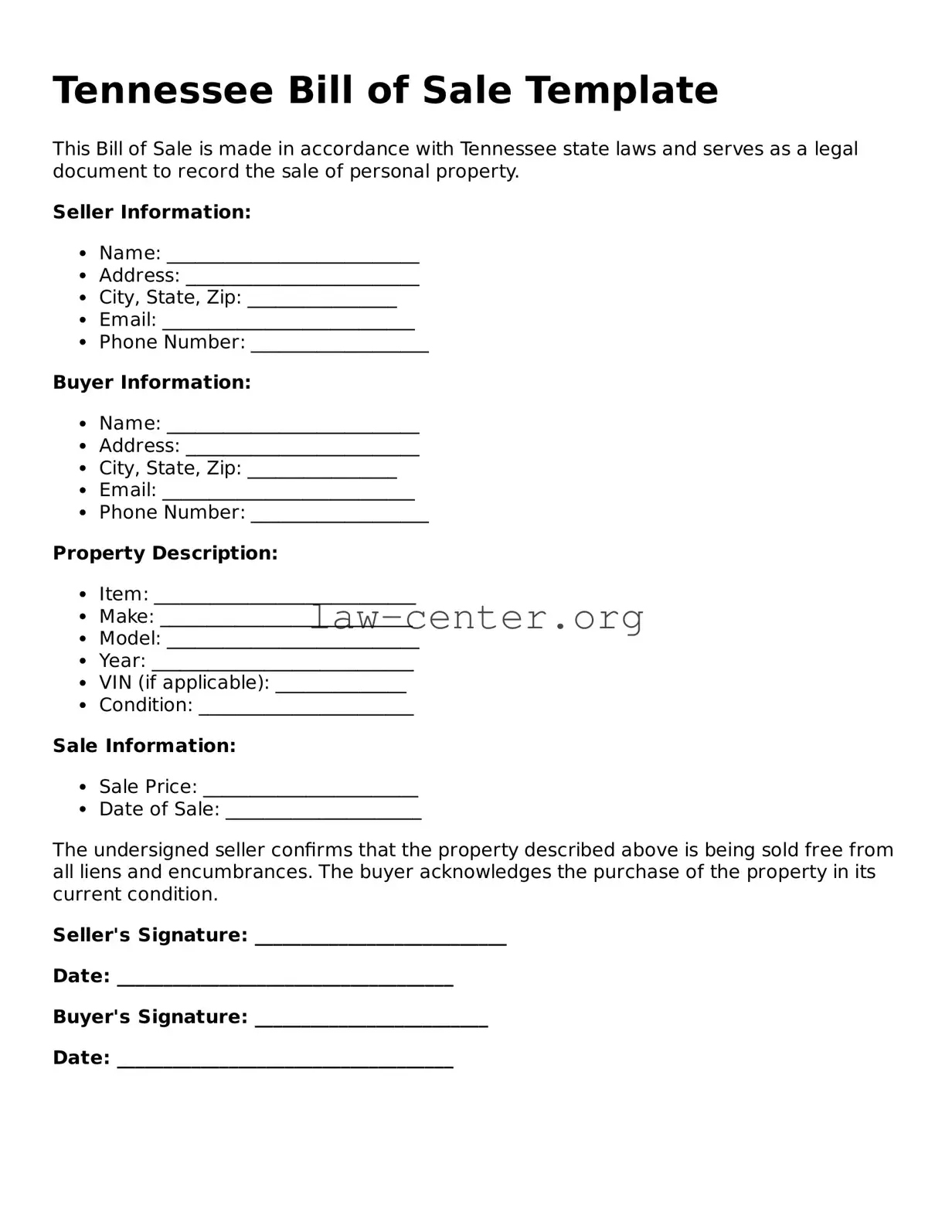 Attorney-Approved Tennessee Bill of Sale Document