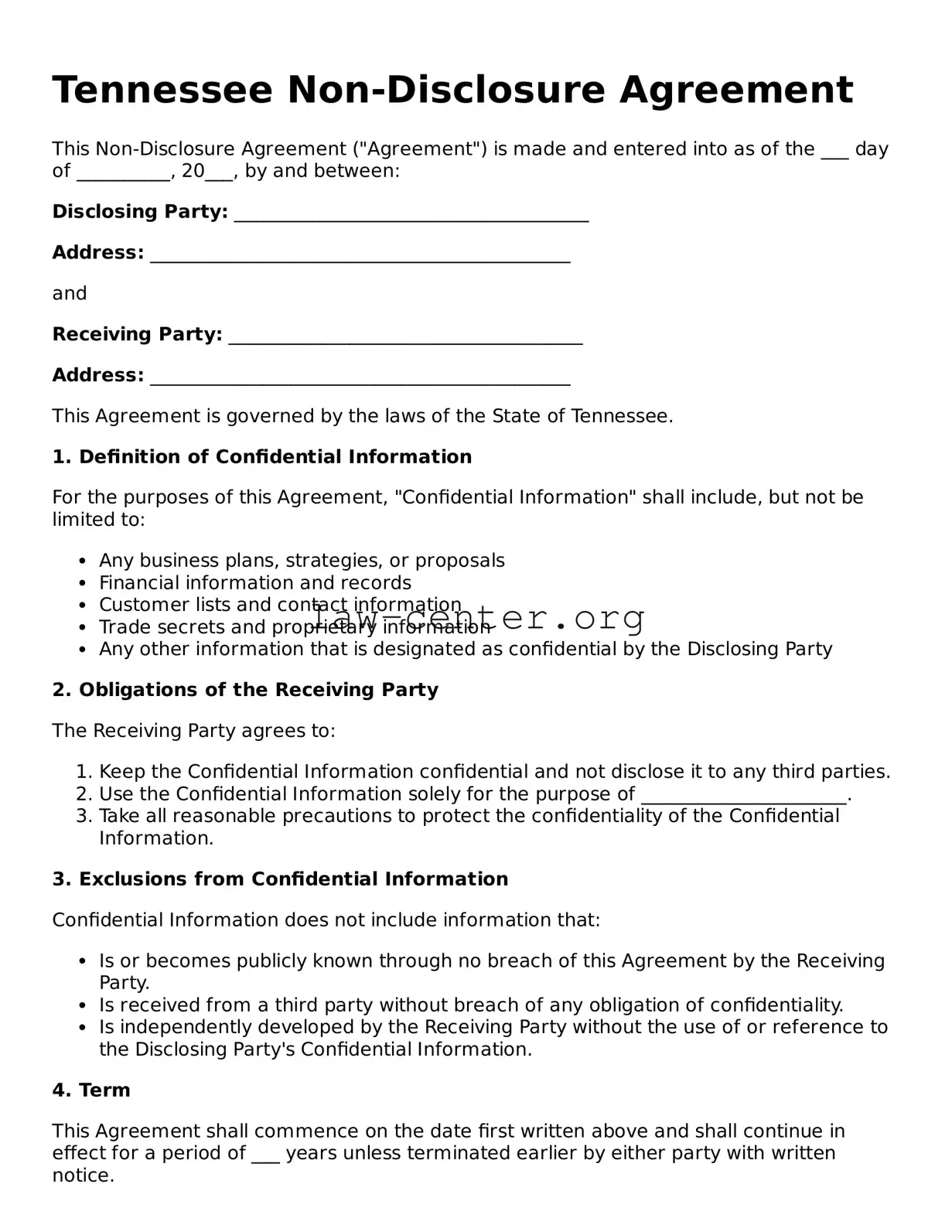 Attorney-Approved Tennessee Non-disclosure Agreement Document