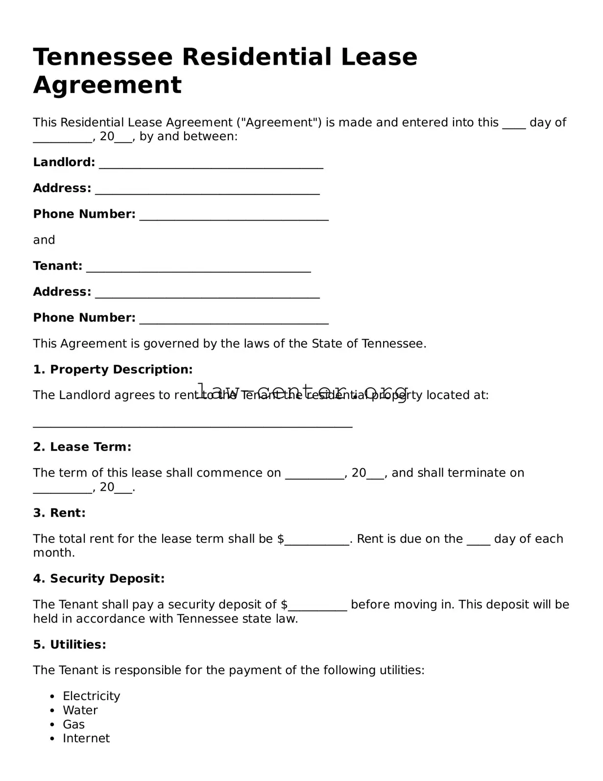 Attorney-Approved Tennessee Residential Lease Agreement Document