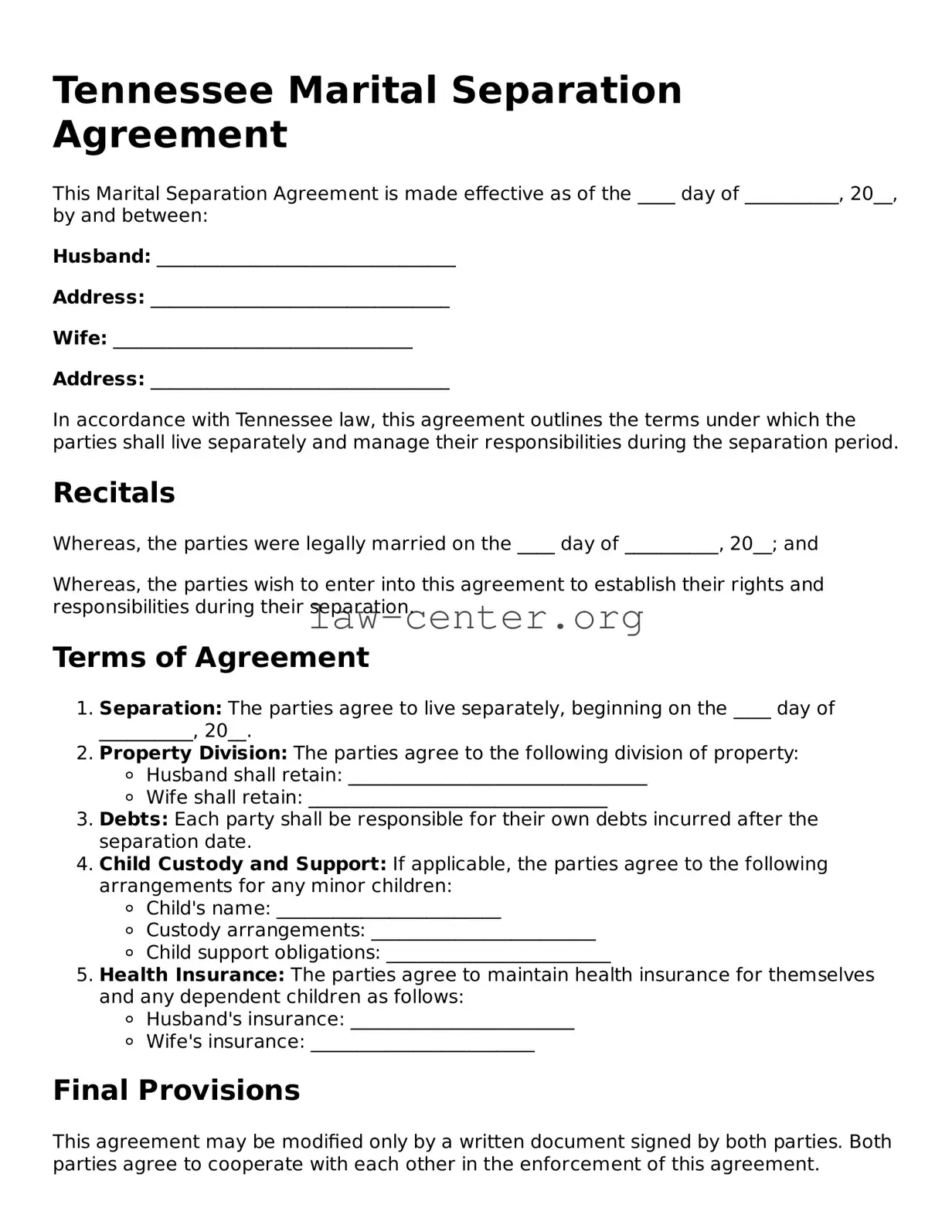 Attorney-Approved Tennessee Marital Separation Agreement Document