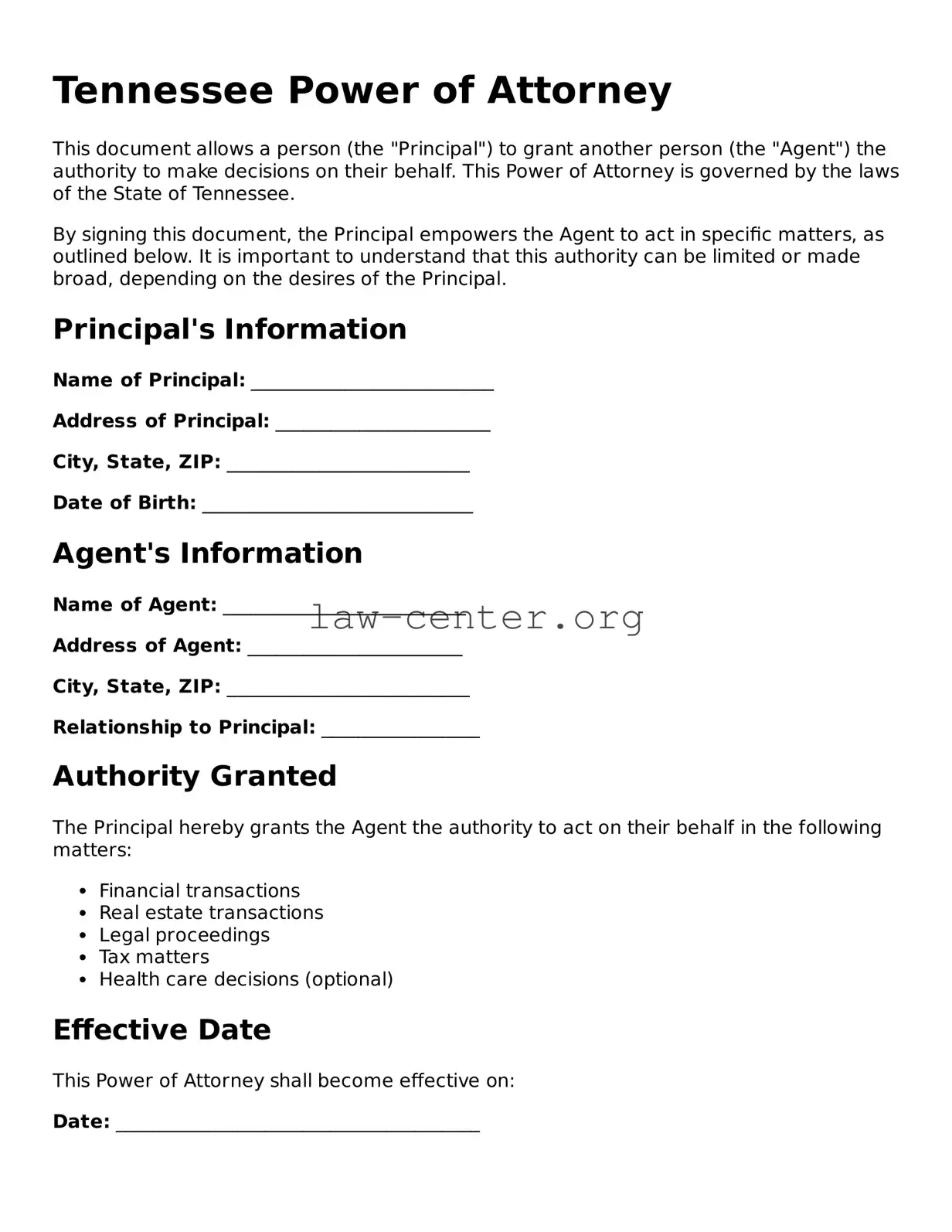 Attorney-Approved Tennessee Power of Attorney Document
