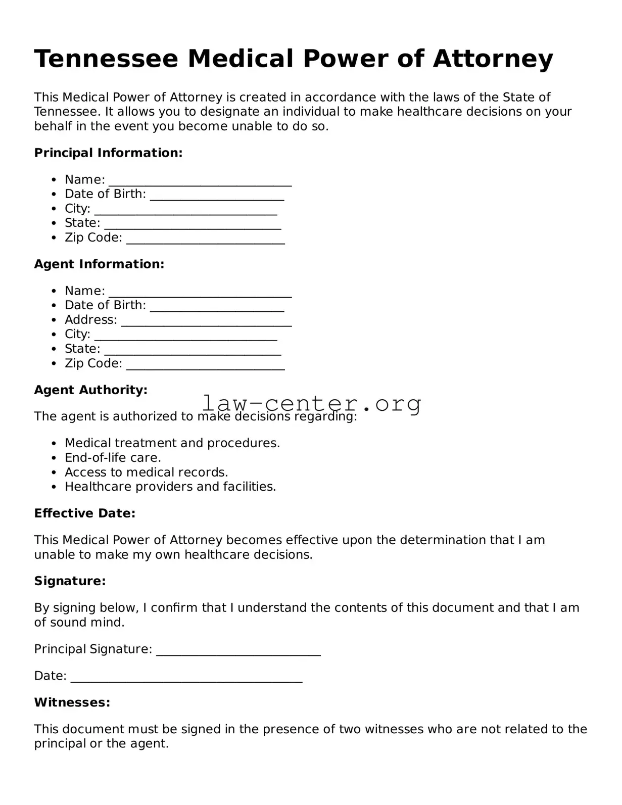 Attorney-Approved Tennessee Medical Power of Attorney Document