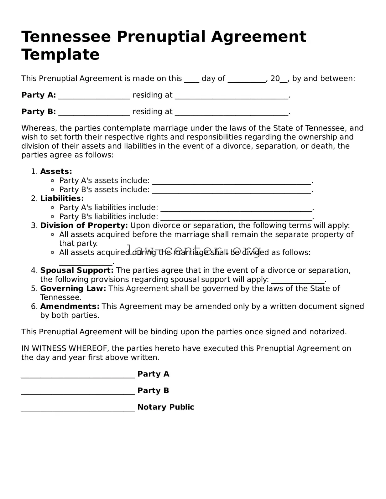 Attorney-Approved Tennessee Prenuptial Agreement Document
