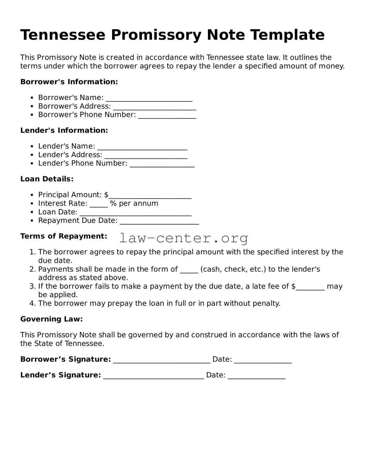 Attorney-Approved Tennessee Promissory Note Document