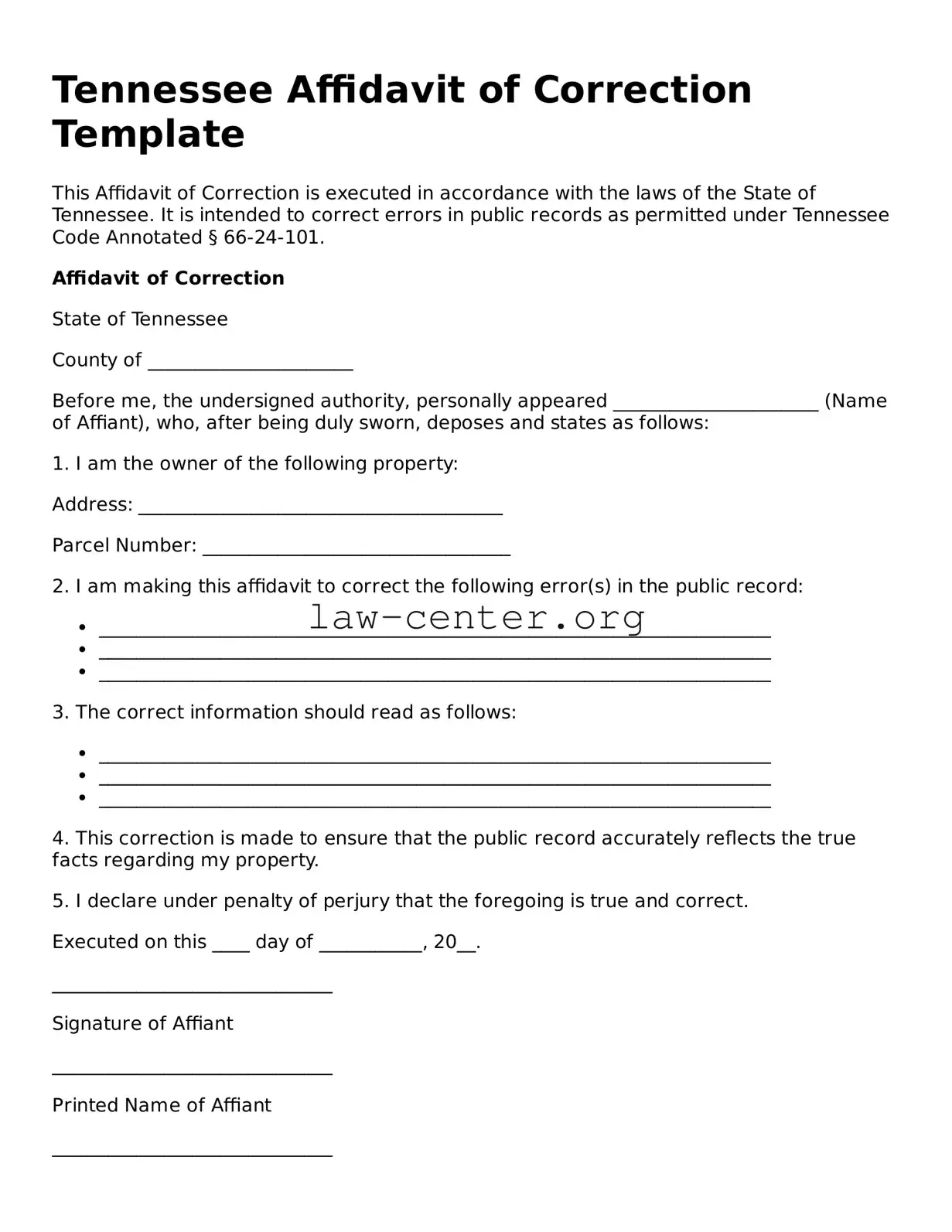 Attorney-Approved Tennessee Affidavit of Correction Document