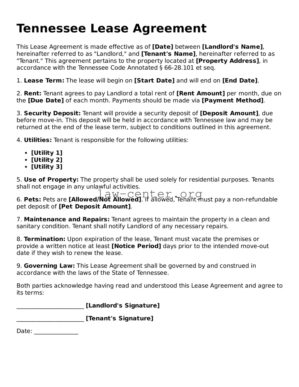 Attorney-Approved Tennessee Lease Agreement Document