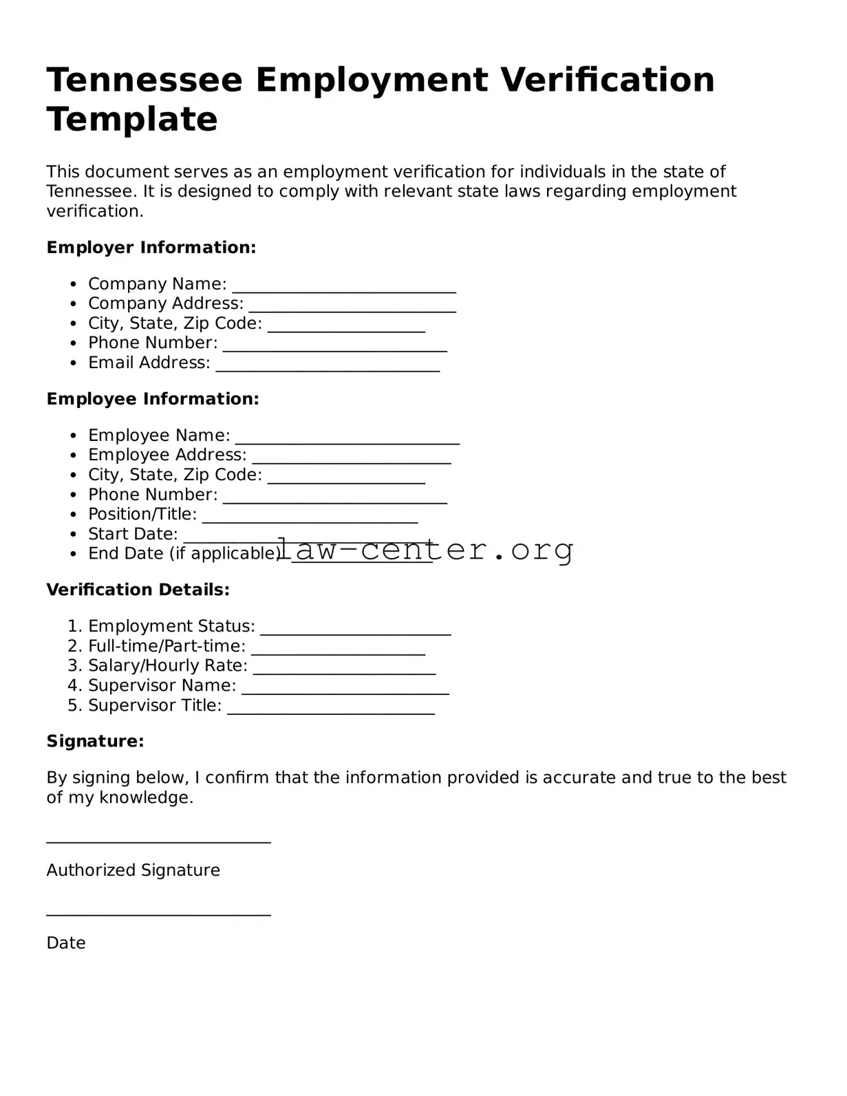 Attorney-Approved Tennessee Employment Verification Document