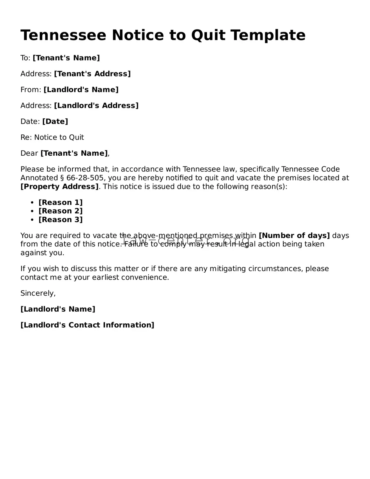 Attorney-Approved Tennessee Notice to Quit Document