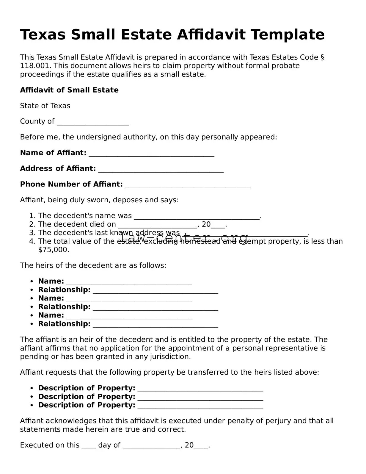 Attorney-Approved Texas Small Estate Affidavit Document