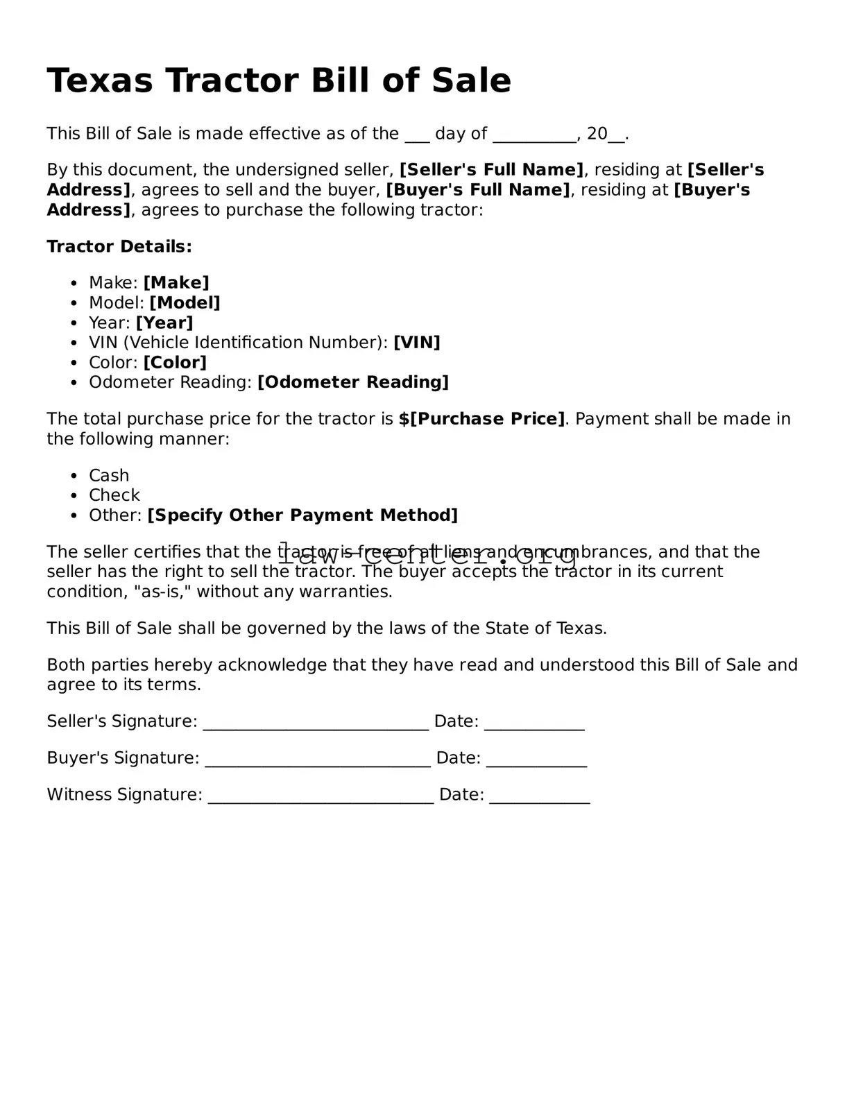 Attorney-Approved Texas Tractor Bill of Sale Document