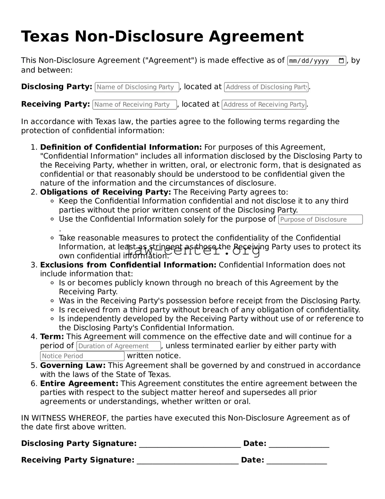 Attorney-Approved Texas Non-disclosure Agreement Document