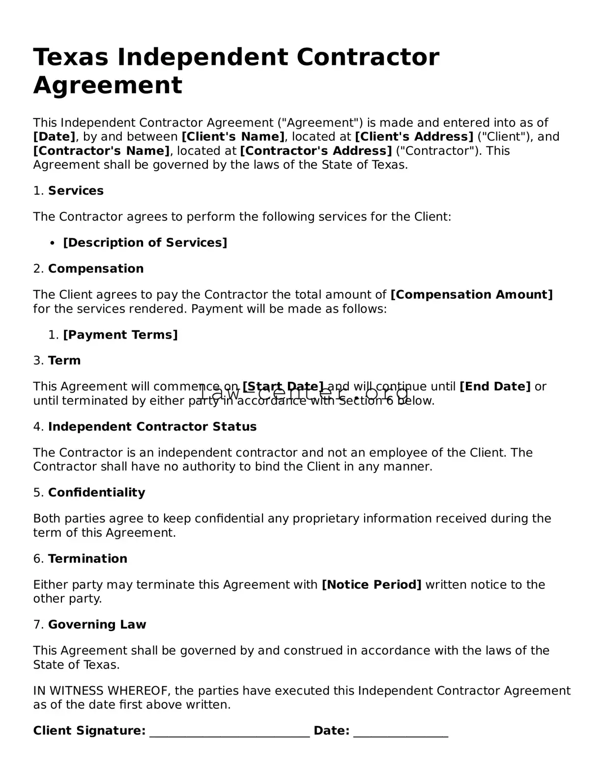 Attorney-Approved Texas Independent Contractor Agreement Document