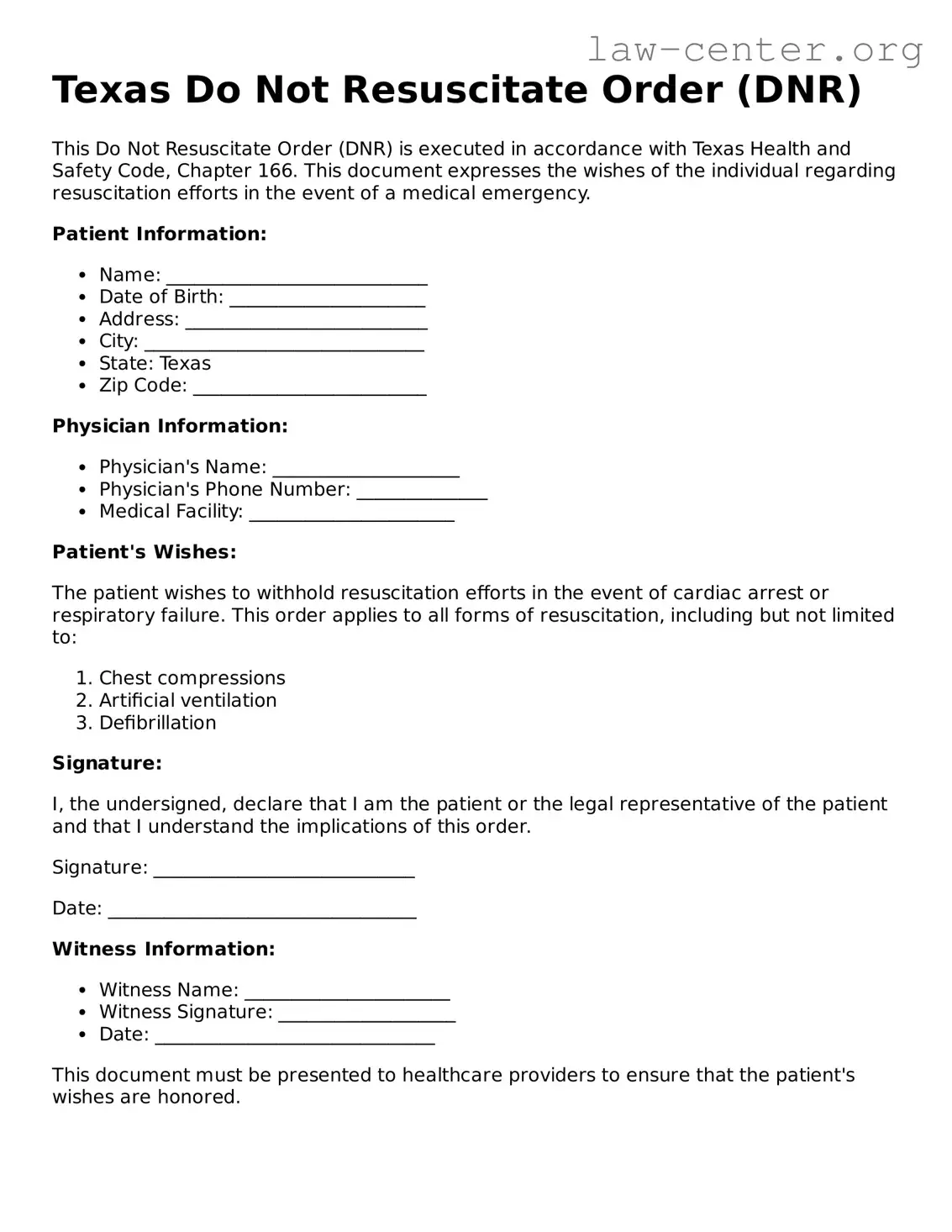 Attorney-Approved Texas Do Not Resuscitate Order Document