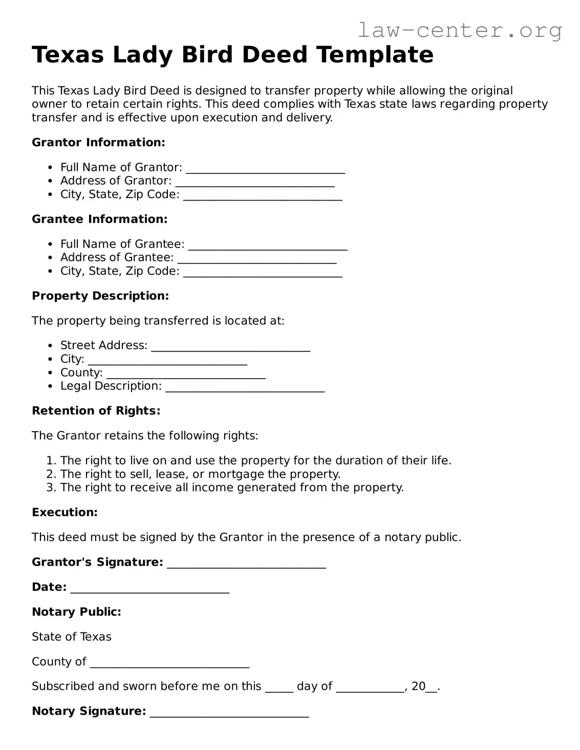 Attorney-Approved Texas Lady Bird Deed Document