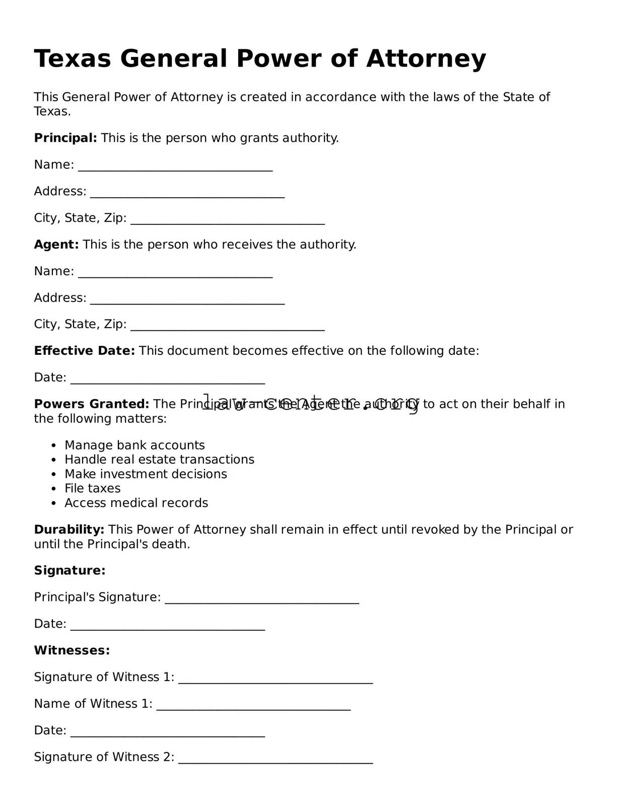 Attorney-Approved Texas General Power of Attorney Document