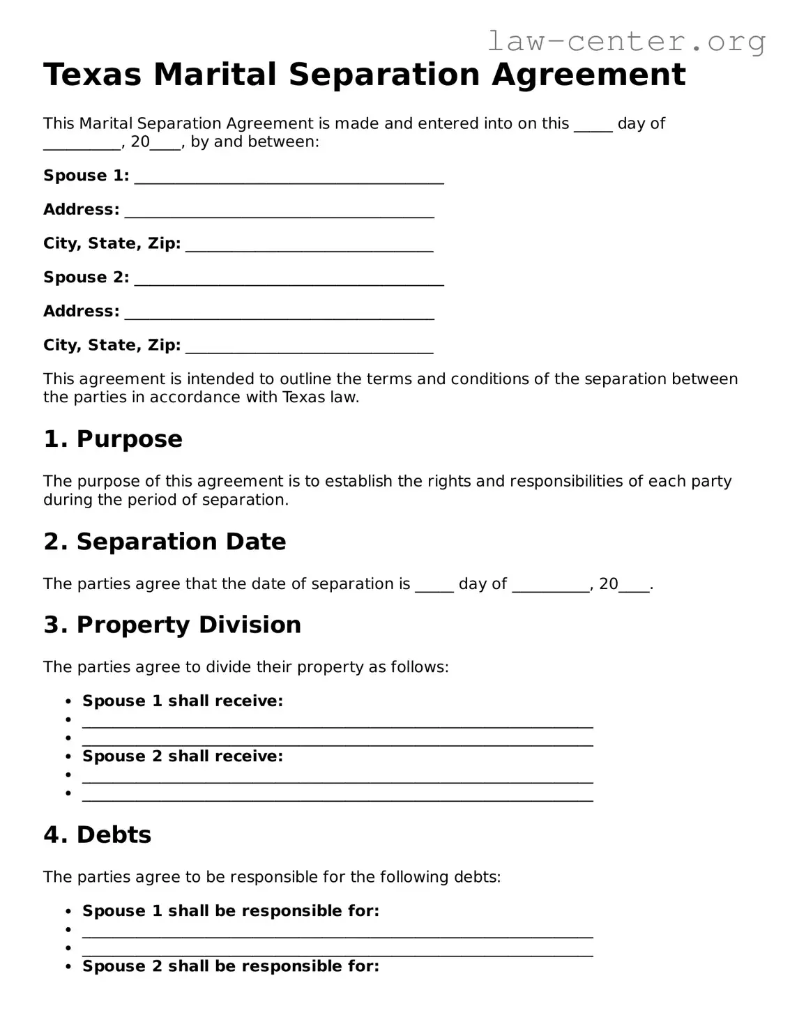 Attorney-Approved Texas Marital Separation Agreement Document