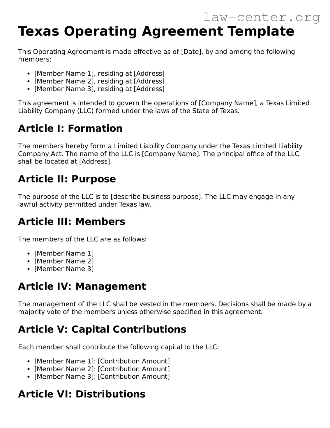 Attorney-Approved Texas Operating Agreement Document