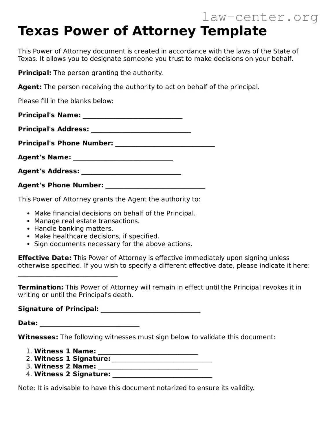 Attorney-Approved Texas Power of Attorney Document