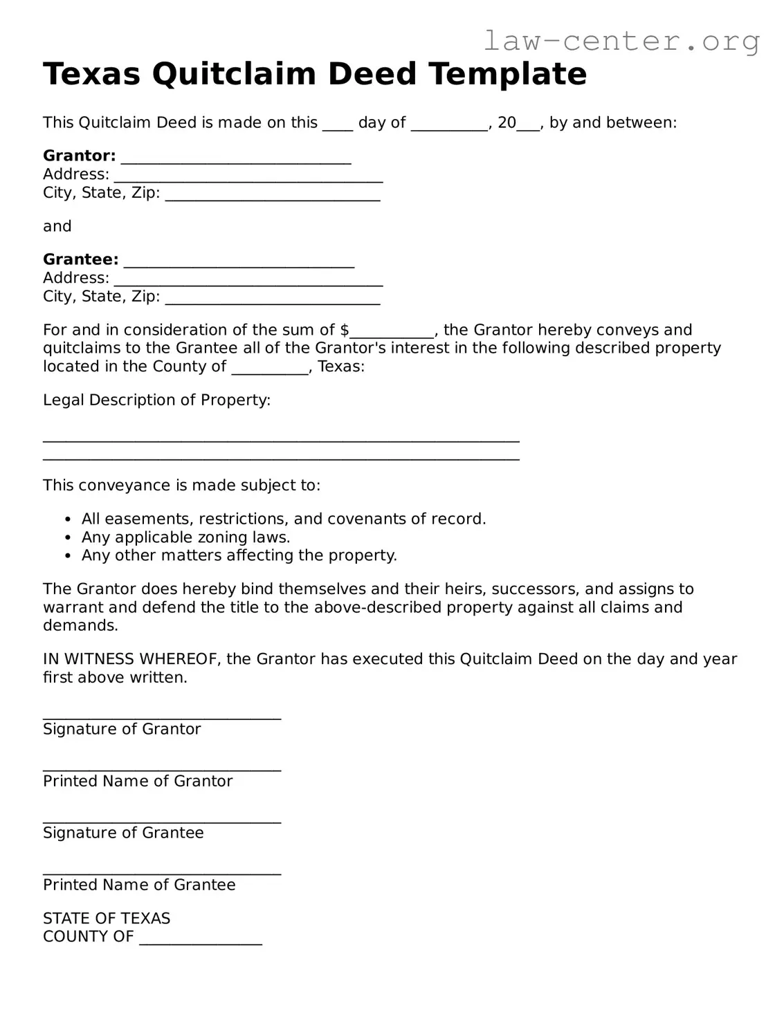 Attorney-Approved Texas Quitclaim Deed Document