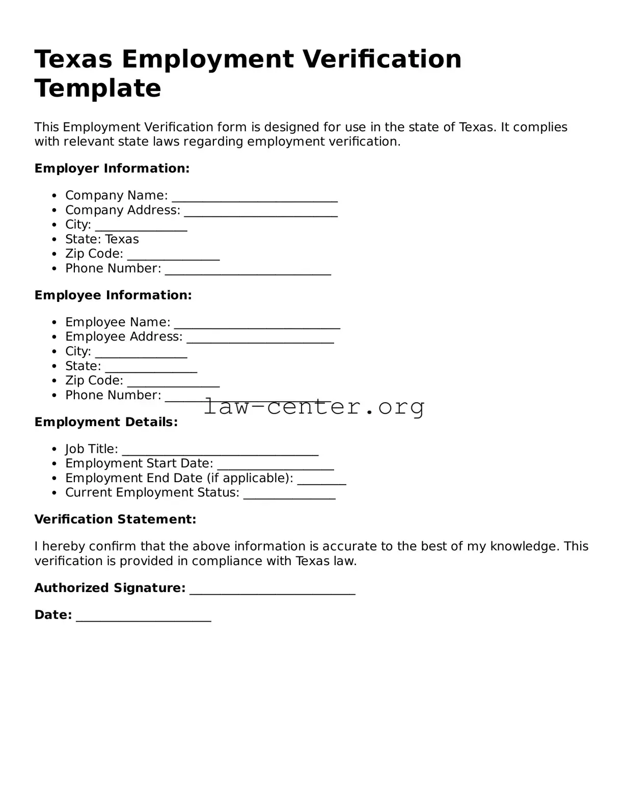 Attorney-Approved Texas Employment Verification Document