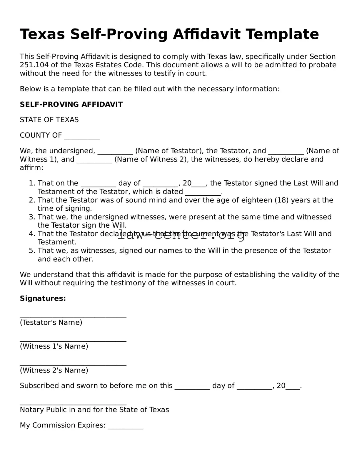 Attorney-Approved Texas Self-Proving Affidavit Document