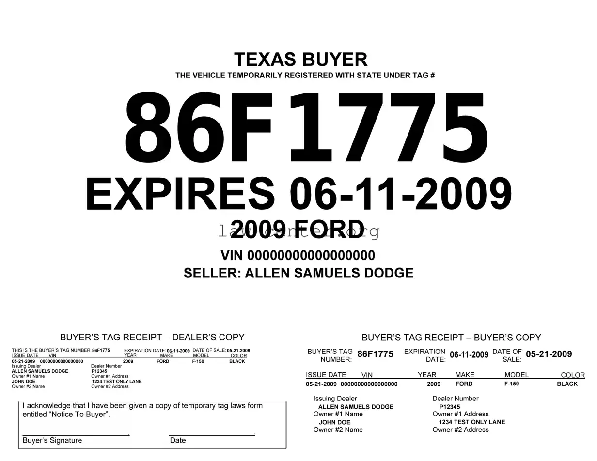 Get Texas Temporary Tag Form