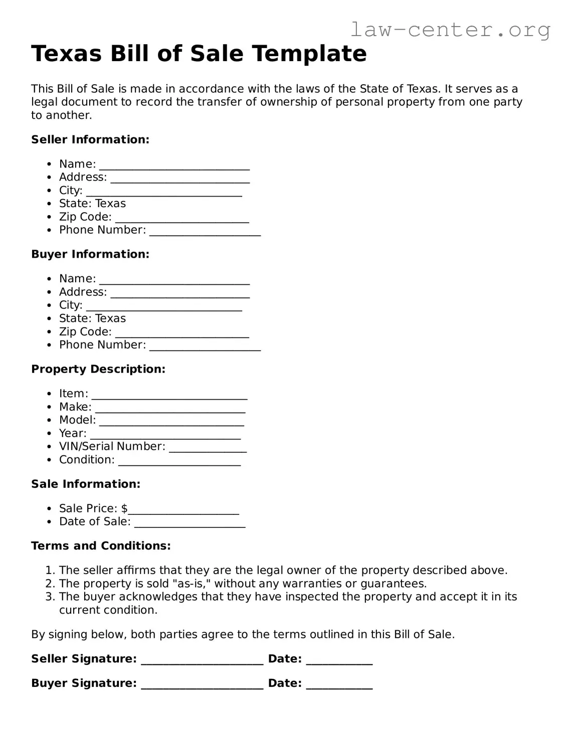 Attorney-Approved Texas Bill of Sale Document