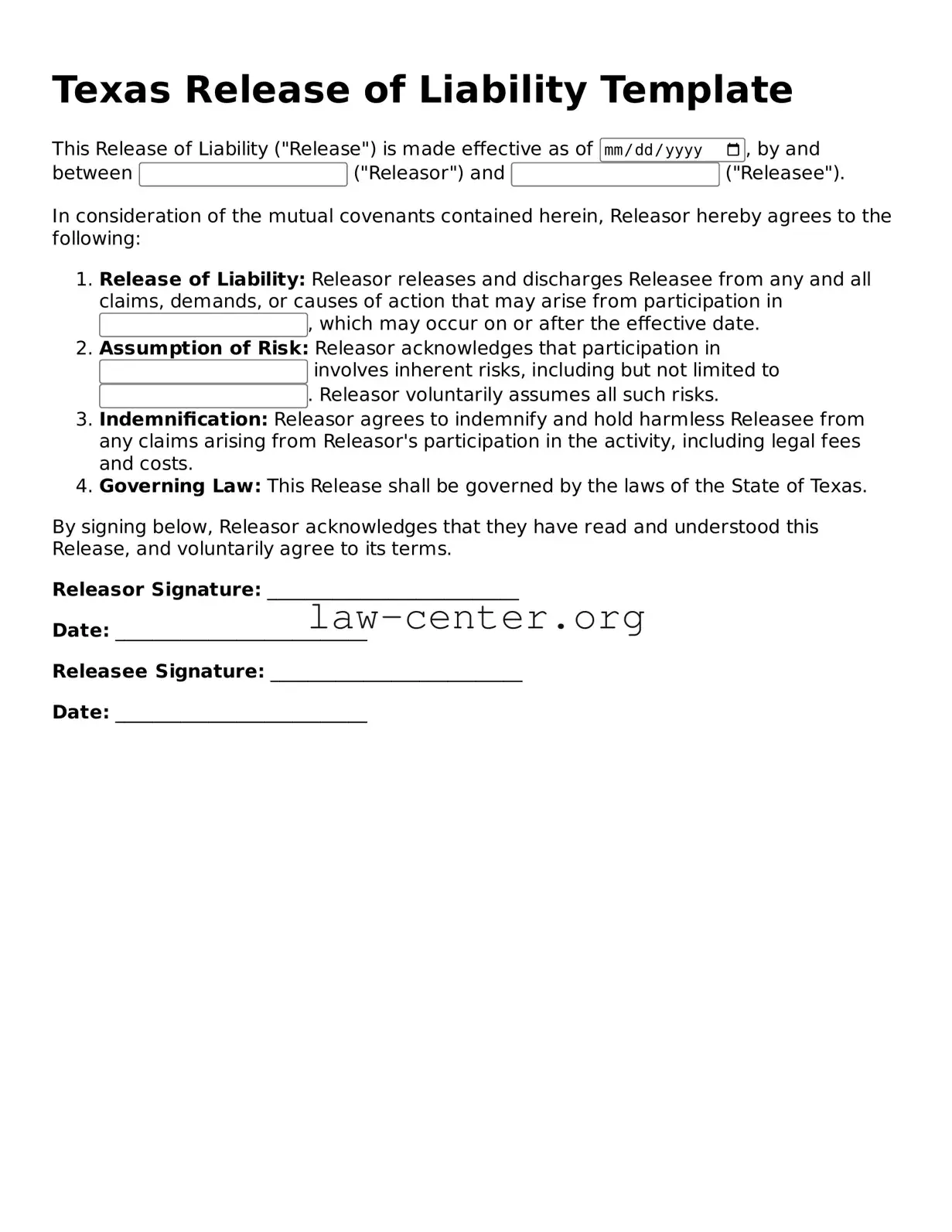 Attorney-Approved Texas Release of Liability Document