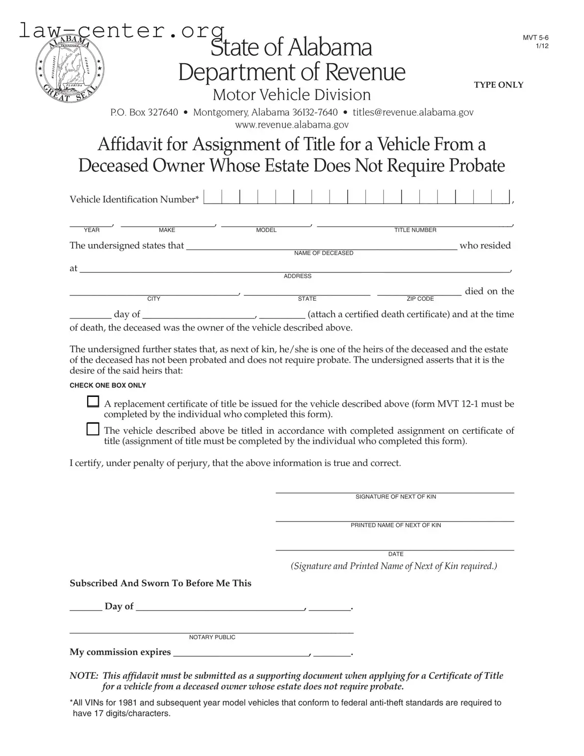 Get Alabama Mvt 5 Form